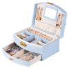 2-Layer Jewelry Box for Women Girls Lockable Leather Jewelry Organizer Jewelry Travel Case for Rings Earrings Necklaces Bracelets