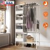 Portable Closet Wardrobe Clothes Storage Cabinet Organizer Garment Hanging Rack Shelves with 4 Storage Bags 1 Shelf 1 Hanging Rod 4 Hooks