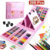 208Pcs Drawing Art Kit Art Supplies For 3-12Years Old Girls Boys Art Storage Box with Double Sided Trifold Easel Oil Pastels Crayons Colored Pencils W