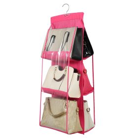 Hanging Handbag Organizer w/ 6 Pockets Closet Purse Storage Shelves Holder Hanging Shelf Bag (Option: Rose)