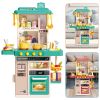 Kids Kitchen Play Set Interactive Pretend Kitchen Toys Cookware Play Set with with 50Pcs Cooking Accessories Realistic Lights and Sounds for 3+ Kids B
